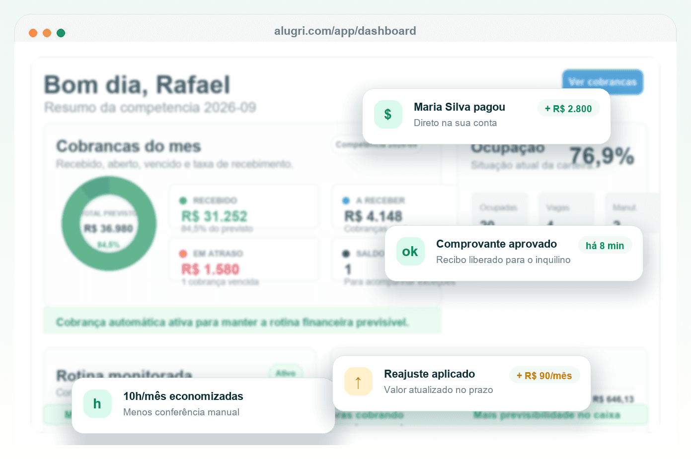 Proprietário tranquilo com cobranças de aluguel organizadas e pagamentos recebidos em dia